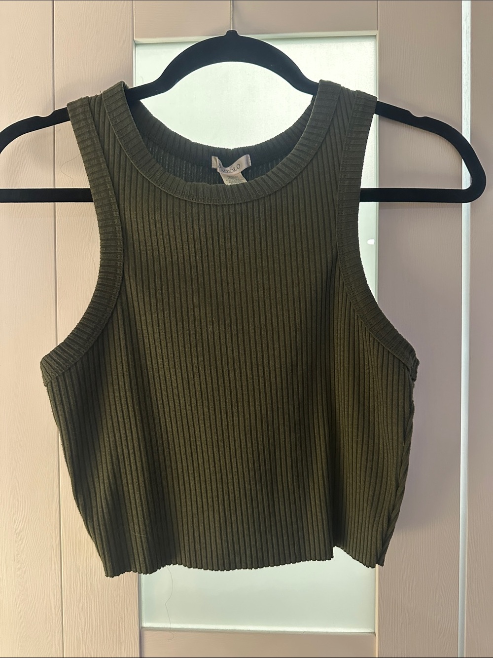 Bozzolo Olive Ribbed Cropped Tank Top